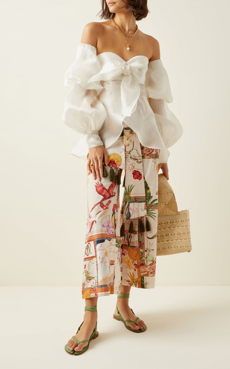 Andres Otalora Abajero Tropical-Print Linen Wide-Leg Pants