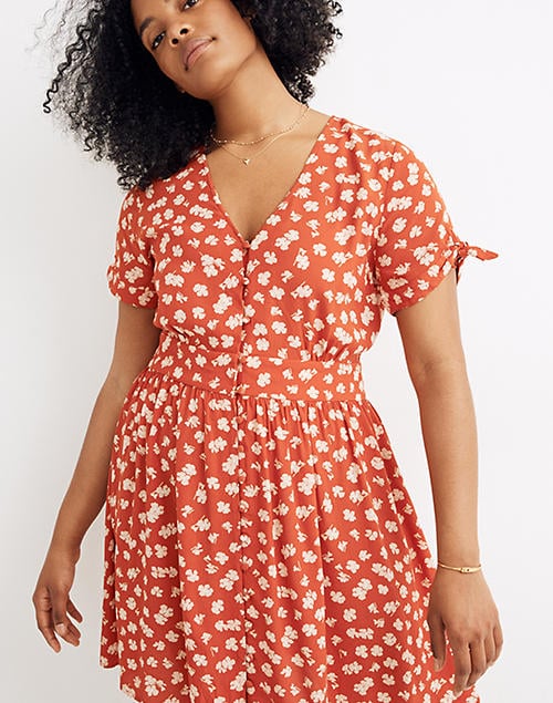Madewell Button-Front Tie-Sleeve Retro Dress