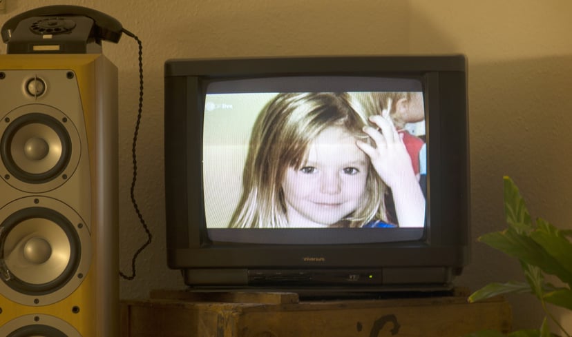 A photo of British girl Madeleine McCann aka Maddie is displayed on a TV screen at an appartmen in Berlin, on October 16, 2013 during the broadcast of German ZDF's