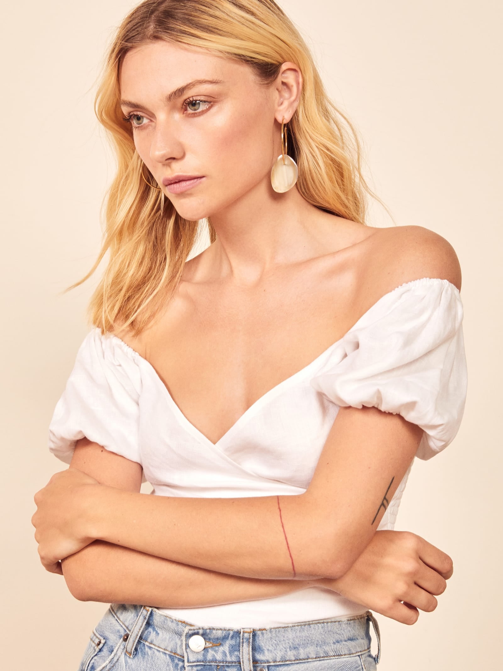 Reformation X Soko Sabi Horn Statement Hoop Earrings Reformation X Soko Jewelry Summer 2019 Popsugar Fashion Photo 4