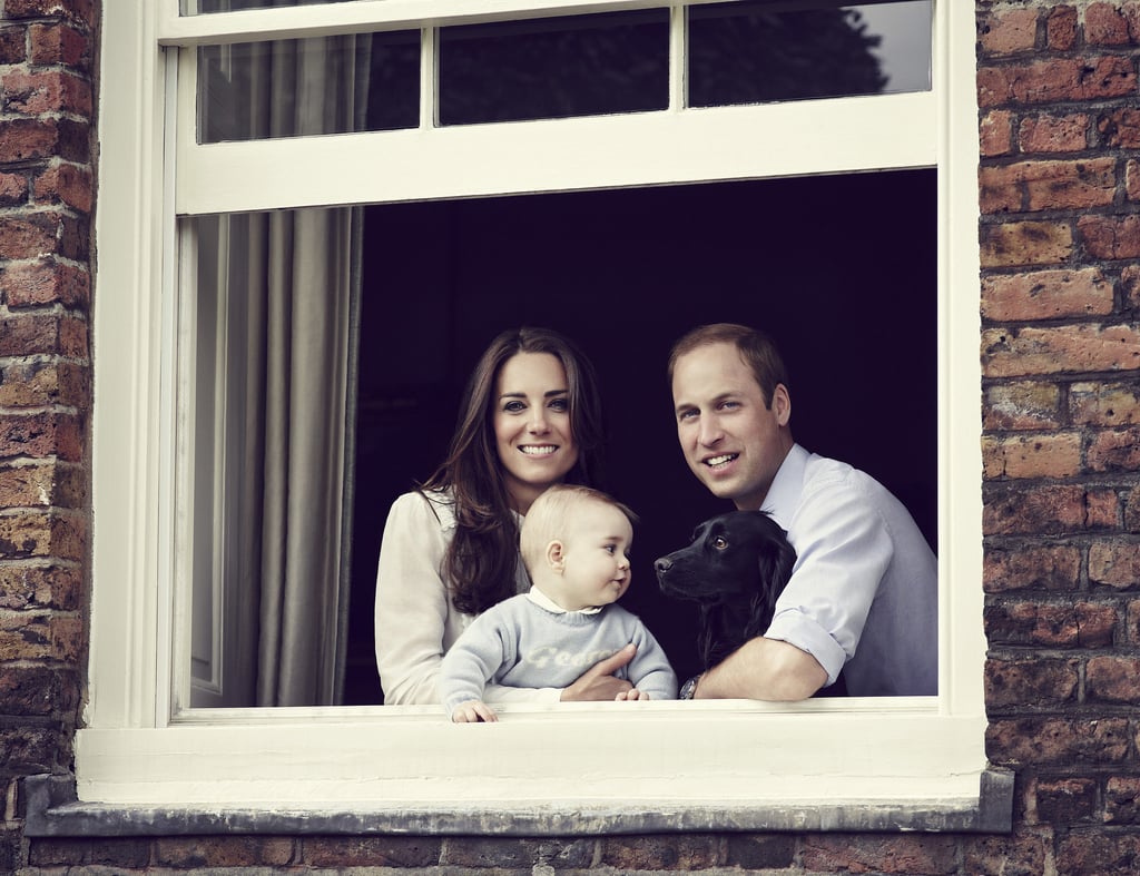 The royals posed for an adorable family portrait with Prince George and their dog, Lupo, in March.