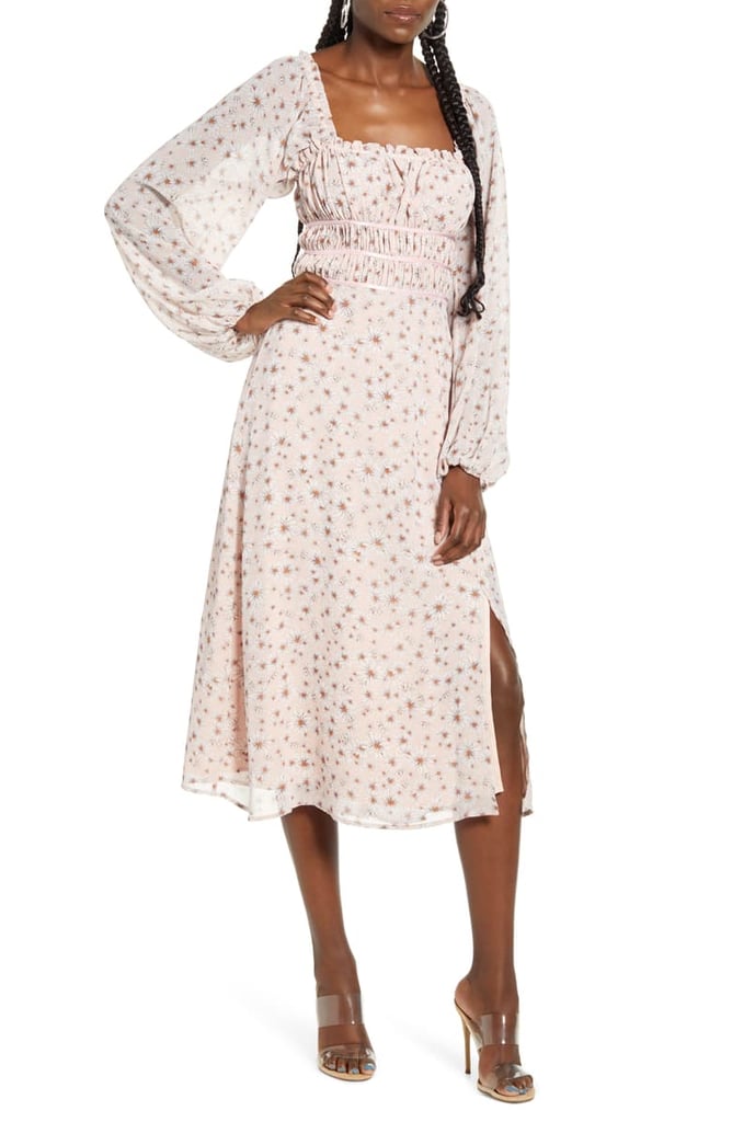 Wayf x Influencing in Colour Liza Smocked Long-Sleeve Midi Dress