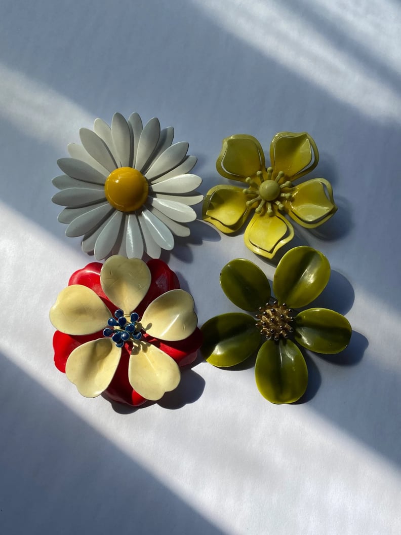 Bold, Vintage Brooches: 1960s Enamel Flower Power Brooches
