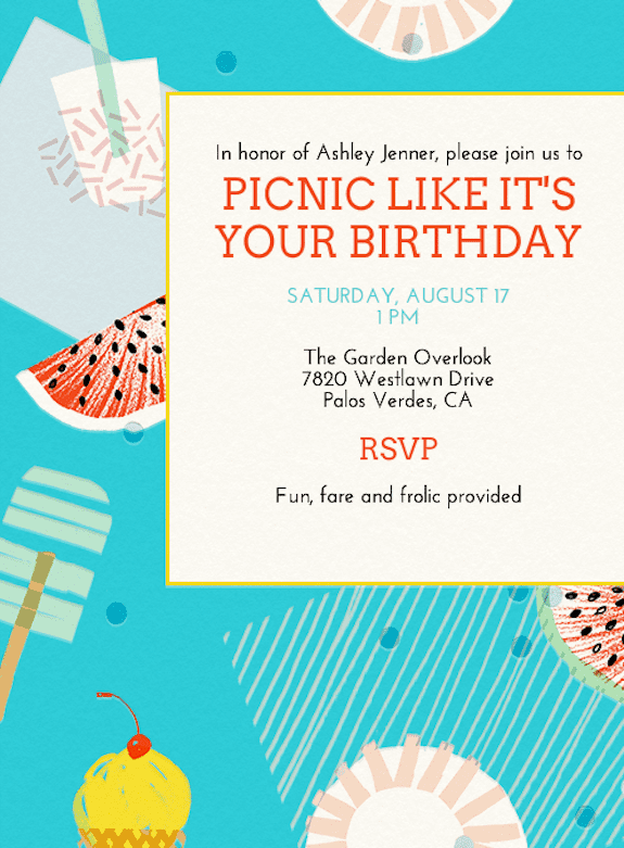 Go, Shorty, it's your picnic — so throw a party and use this colorful card (price upon request).