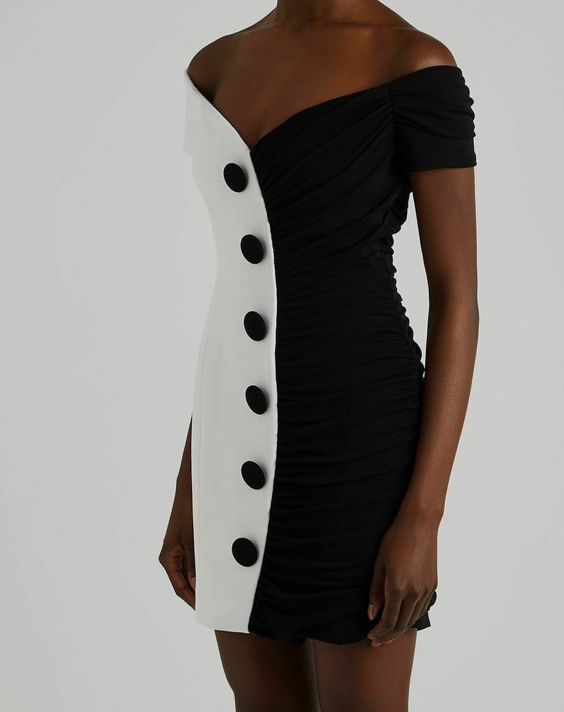 Balmain Paris White Off The Shoulder Minidress