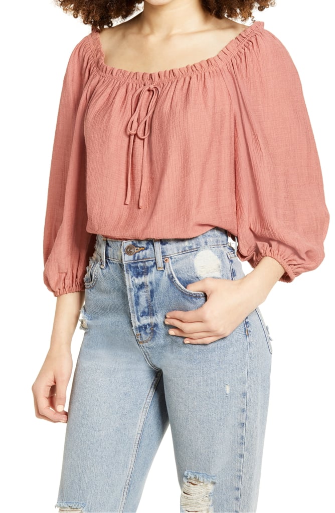 All in Favour Tie-Neck Peasant Top