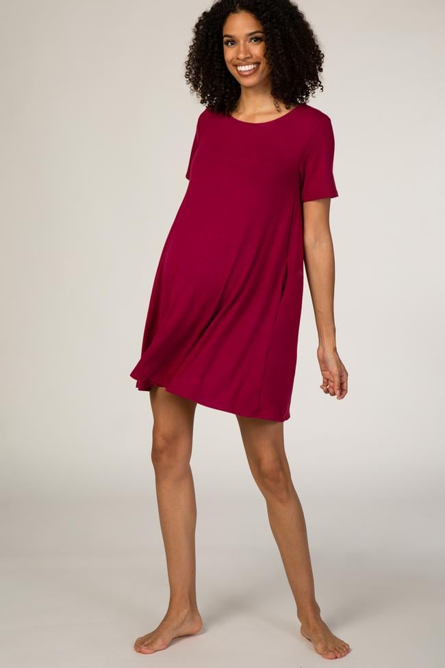 PinkBlush Burgundy Short Sleeve Maternity Sleep Dress