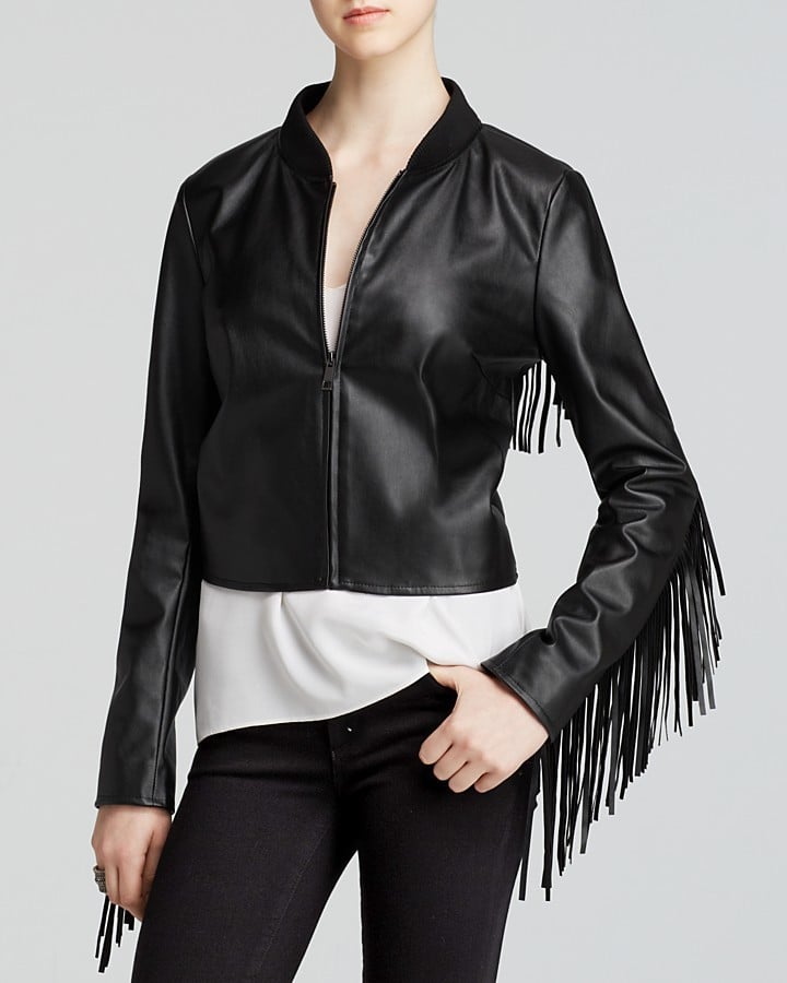 Aqua Faux Leather Fringe Jacket