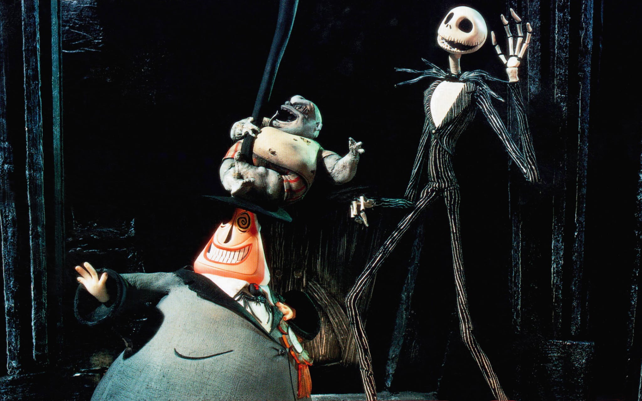 THE NIGHTMARE BEFORE CHRISTMAS, Mayor (bottom left, voice: Glenn Shadix), Jack Skellington (right, voice: Chris Sarandon), 1993. Buena Vista Pictures/Courtesy Everett Collection