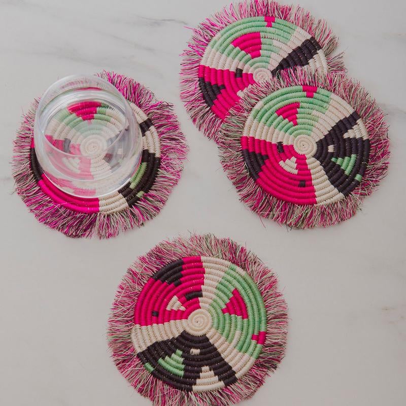 Jungalow Pink Fringe Coasters