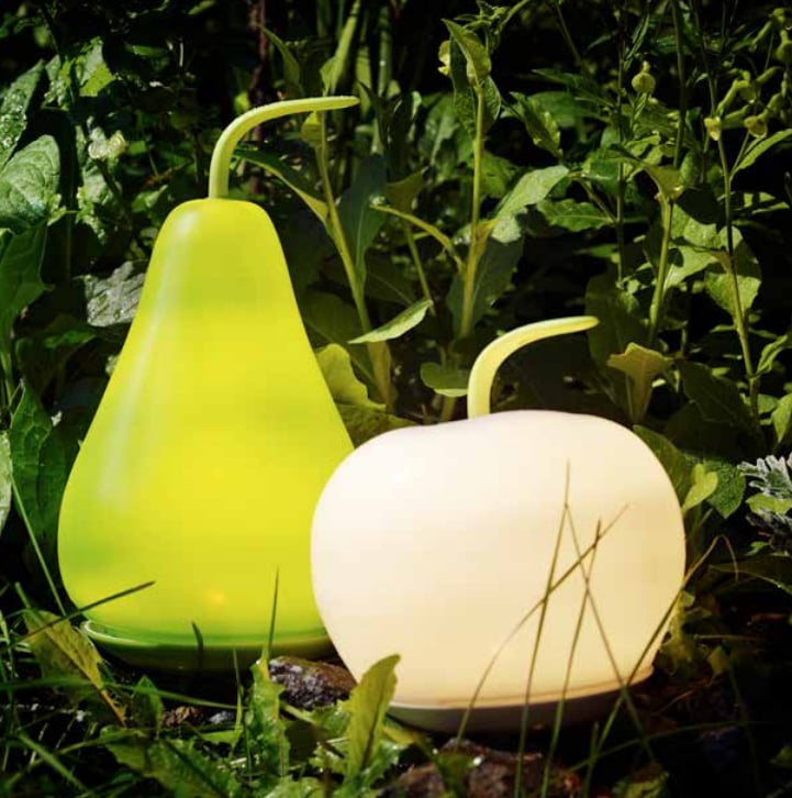 Illuminate your backyard in a fruity glow with solar-powered LED apple- and pear-shaped floor lamps ($20).