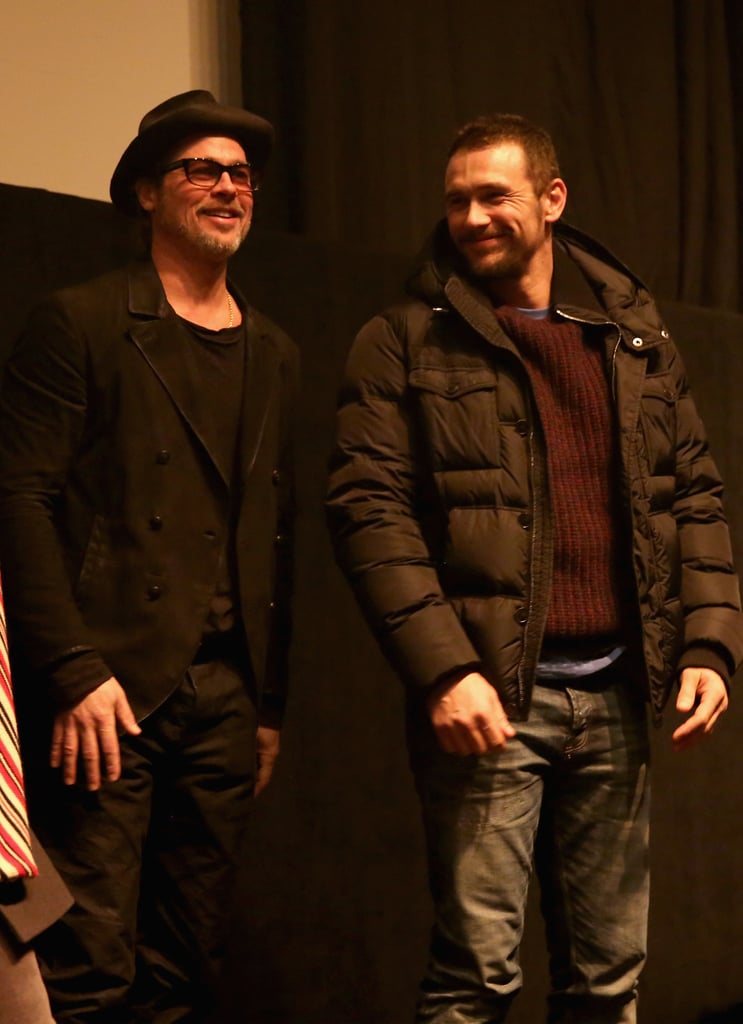 Brad Pitt and James Franco hit the stage together at the True Story premiere at the Sundance Film Festival.