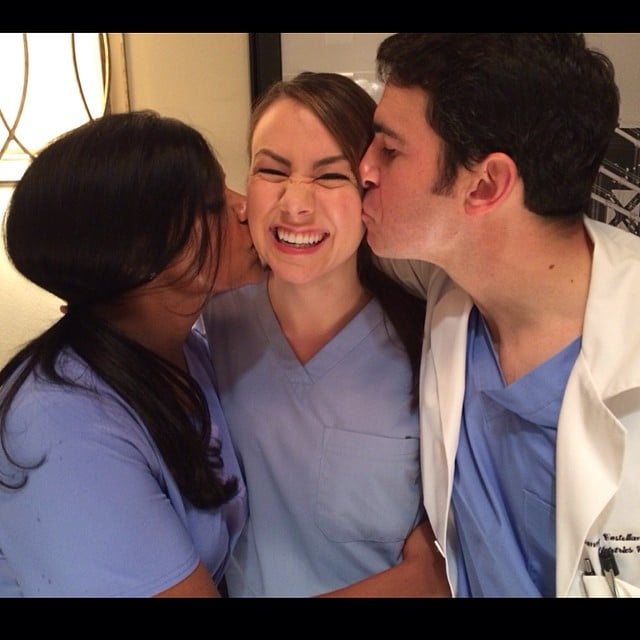 Mindy Kaling and Chris Messina smooched The Mindy Project writer Tracey Wigfield on set.
Source: Instagram user mindykaling