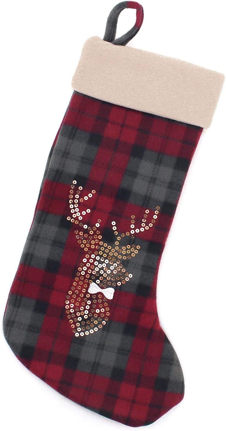 A  Christmas Stocking: BambooMN 18" Classic Hand Embroidered Sequined Cute Animal Christmas Stocking