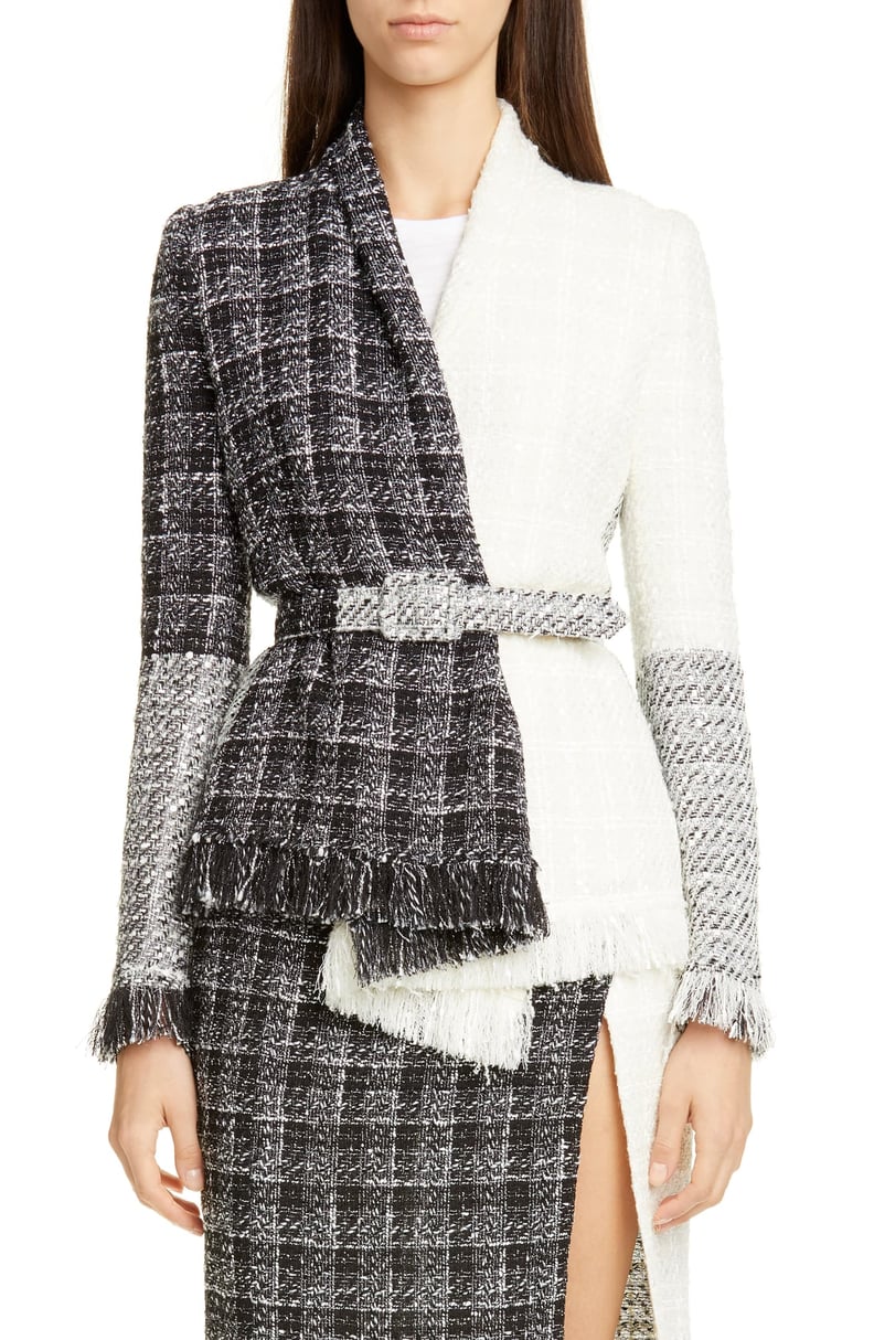 Oscar de la Renta Belted Colorblock Tweed Jacket