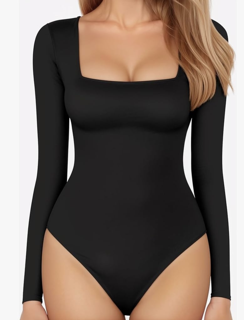 Mangopop Square Neck Long Sleeve Bodysuit