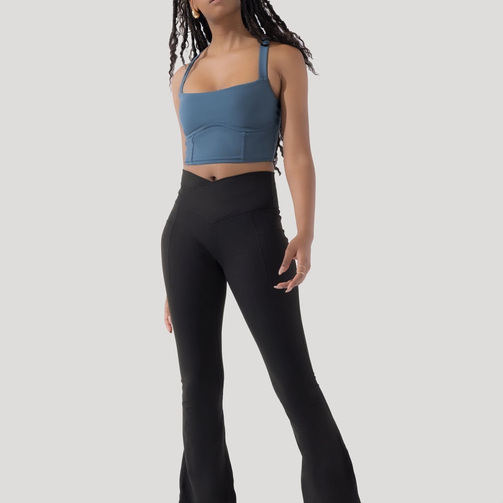 Popflex Crisscross Hourglass Flared Leggings With Pockets in Black