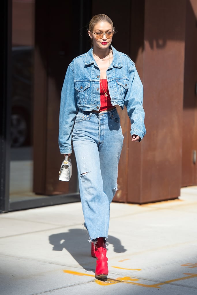 Gigi Hadid Red Leather Booties