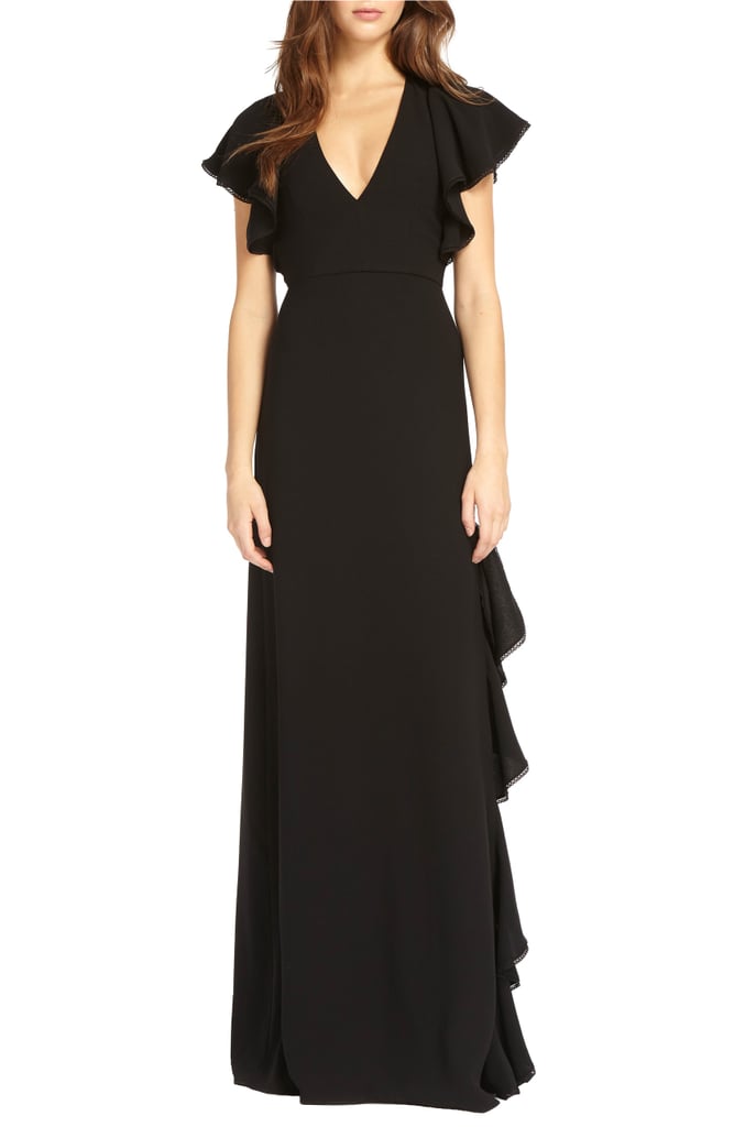 ML Monique Lhuillier V-Neck Ruffle Gown
