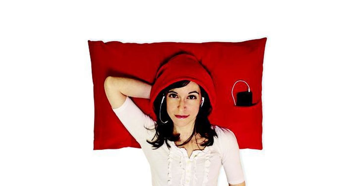 This hoodie pillowcase with headphone portals and a side pocket to