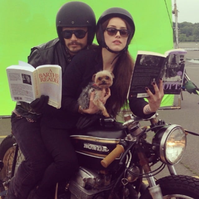James Franco rode a motorcycle with Amber Heard and her dog, Pistol, on the Adderall Diaries set.
Source: Instagram user jamesfrancotv