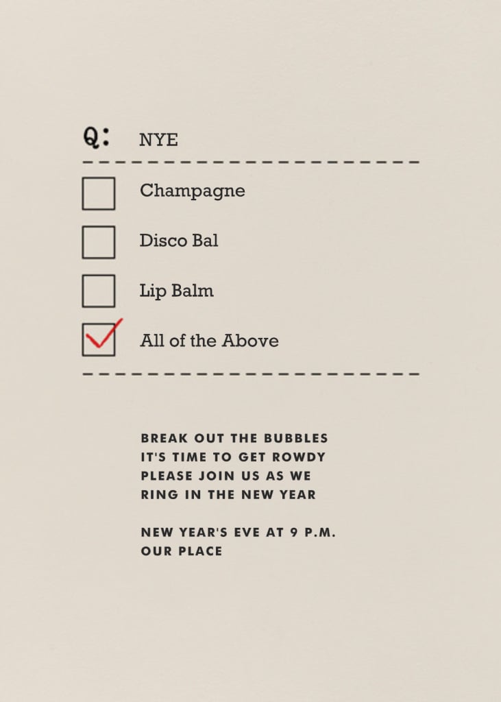 All of the Above New Year's Eve Invitation