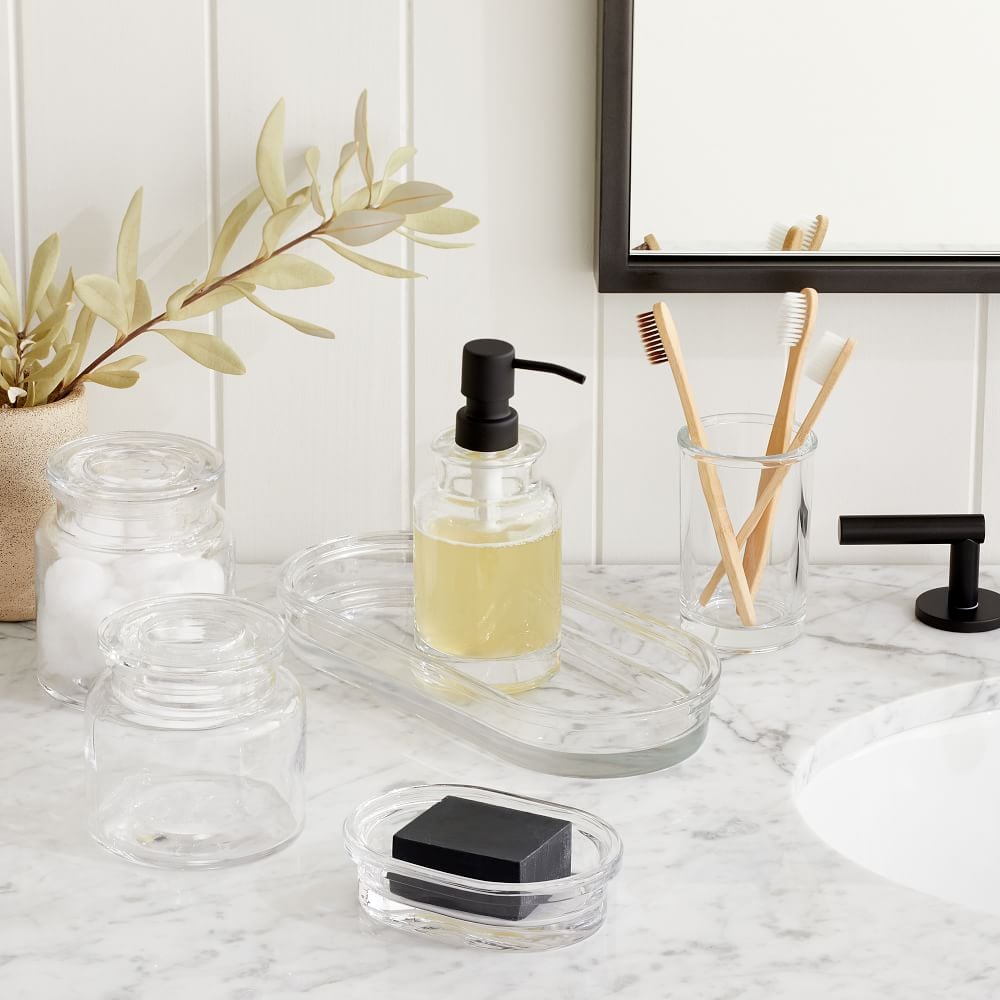An Instagrammable Sink Setting: West Elm Apothecary Glass Bath Accessories