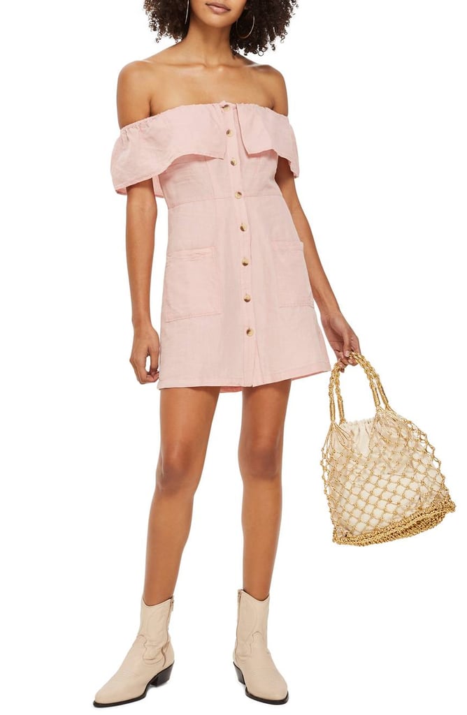 Topshop Off the Shoulder Button Front Minidress
