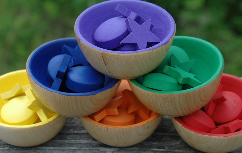 Wooden Rainbow Sorting Bowl Toy