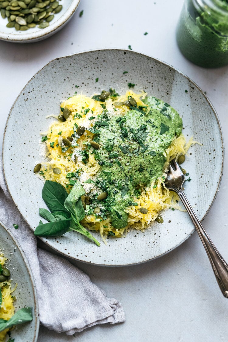 Pumpkin Pesto Spaghetti Squash Bowls