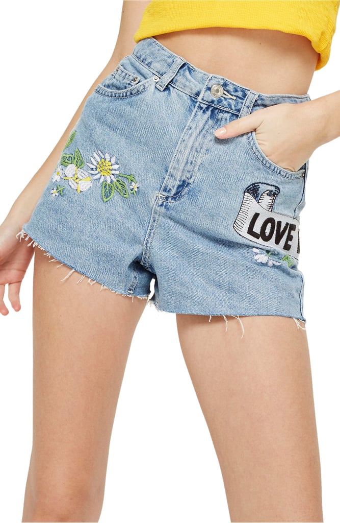 Topshop Love Me Not Embroidered Mom Shorts