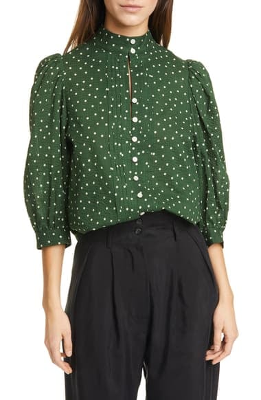 Smythe Frontier Dot Puff Sleeve Cotton Blouse | Best Fall Tops For ...