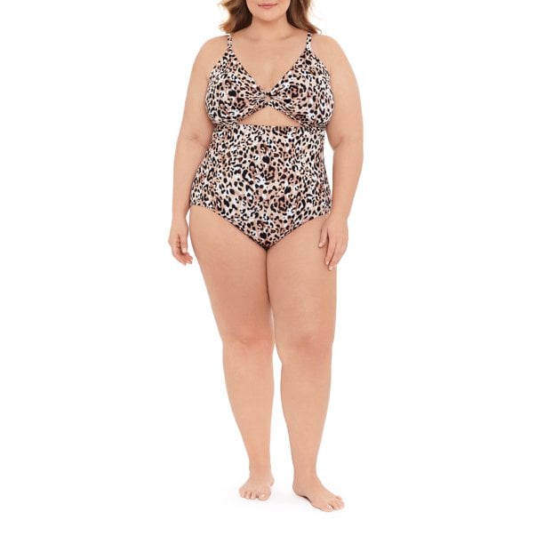 Time and Tru Brushed Cheetah Ring Cut Out One Piece Swimsuit