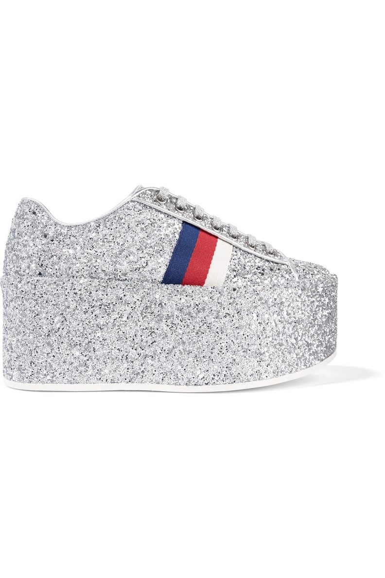 Gucci Glittered Leather Platform Sneakers
