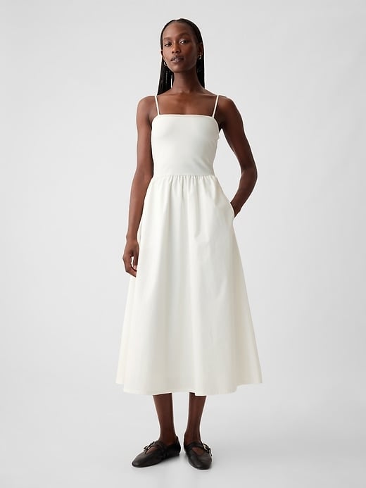 Gap Mixed Media Midi Dress ($39, originally $80)
Similar to Hathaway's Gap dress, this one boasts a flattering fit and flare silhouette. Its removable spaghetti straps are an added bonus; you can easily convert it into a strapless style to change up the look.