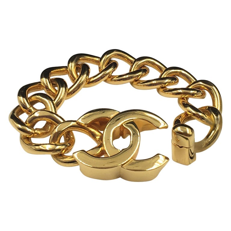 Chanel Gold Tone CC Logo Chunky Chain Bracelet