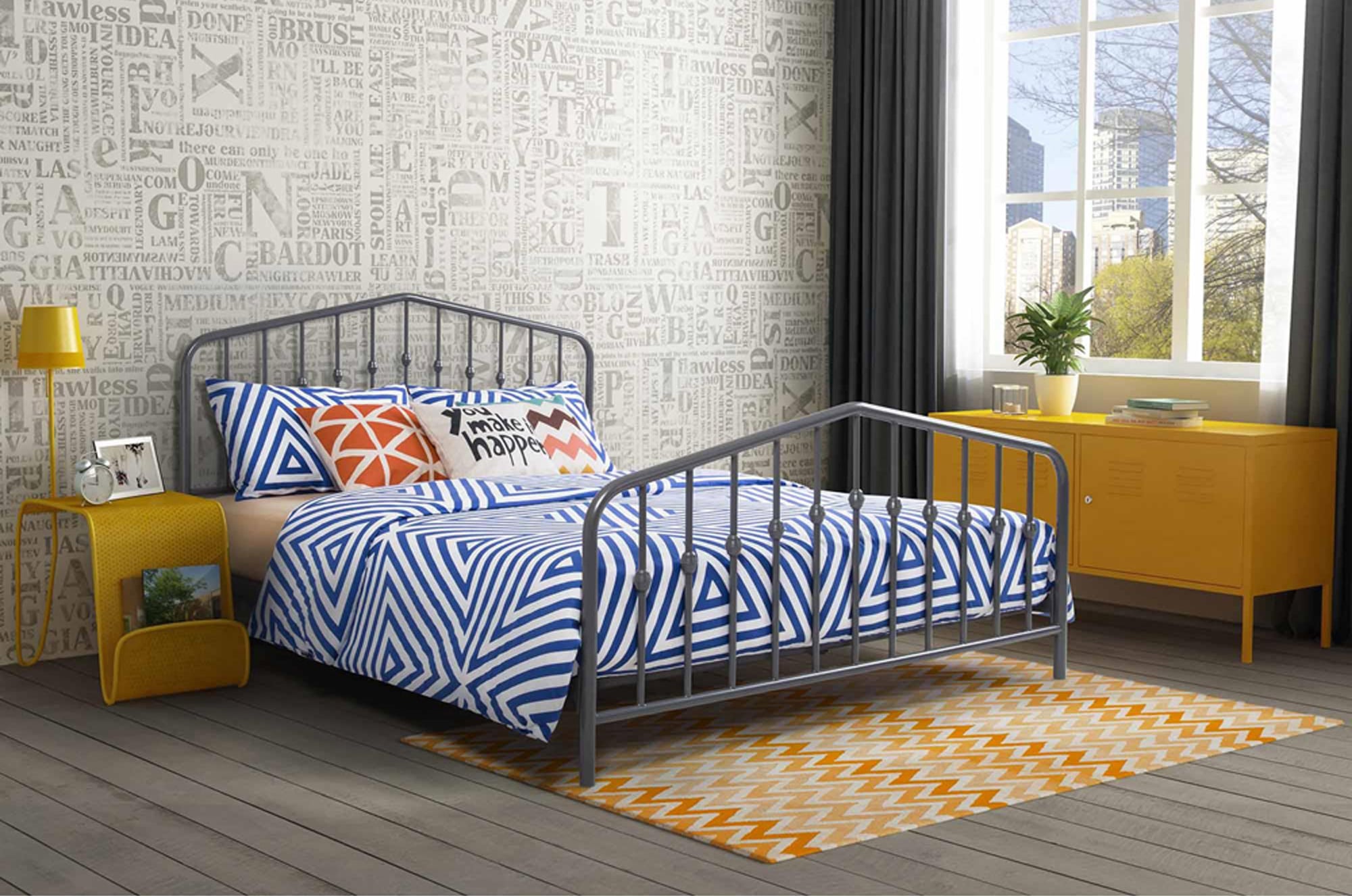 Gia mid century shop modern metal bed