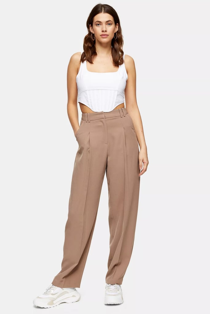 Topshop Mink Twill Slouch Tapered Trousers