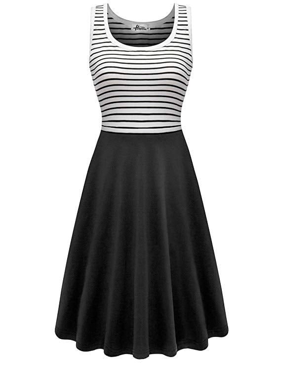 Herou Women's Sleeveless Casual Cotton Tank Striped Dress