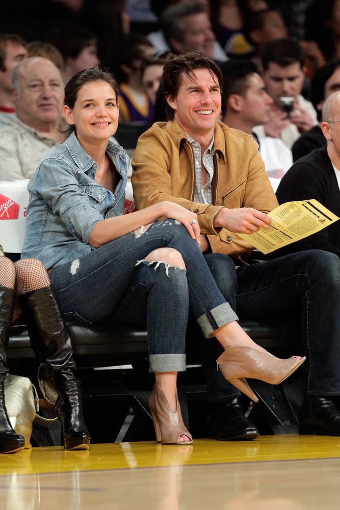 Katie Holmes and Tom Cruise sat courtside for a Lakers game in March 2010.