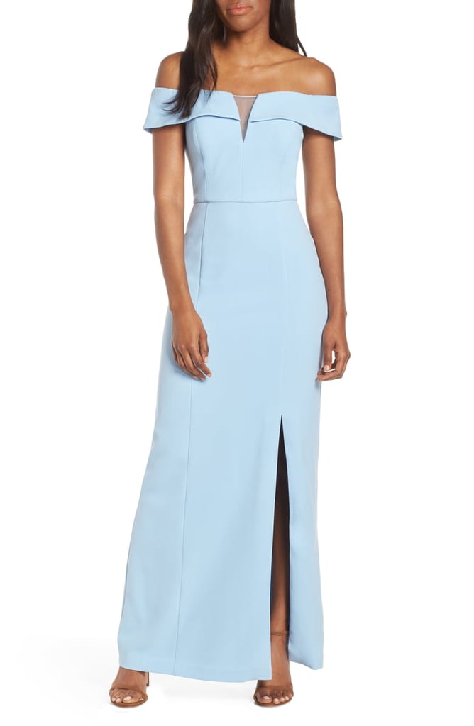 Vince Camuto Notched Off the Shoulder Crepe Gown