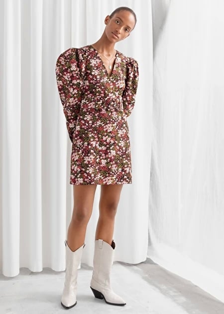 & Other Stories Floral Puff Sleeve Mini Dress