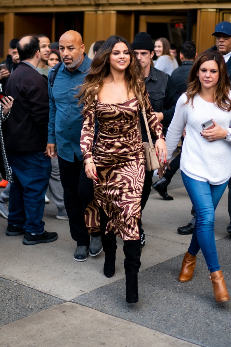 Selena Gomez Looks Incredible in This Tiger-Print Dress | POPSUGAR Fashion