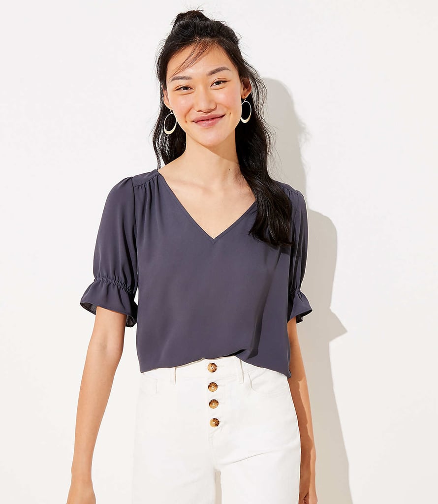 Loft V-Neck Puff Sleeve Top