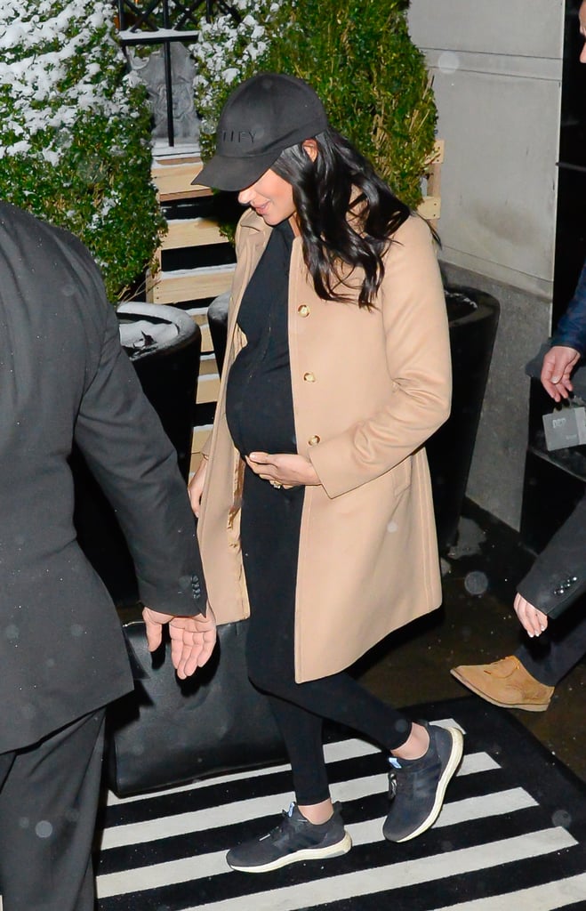 After spending the weekend in New York for her baby shower back in February, Meghan left the Big Apple in a cosy and casual athleisure look, which she finished with a pair of black Adidas Ultra Boost trainers.