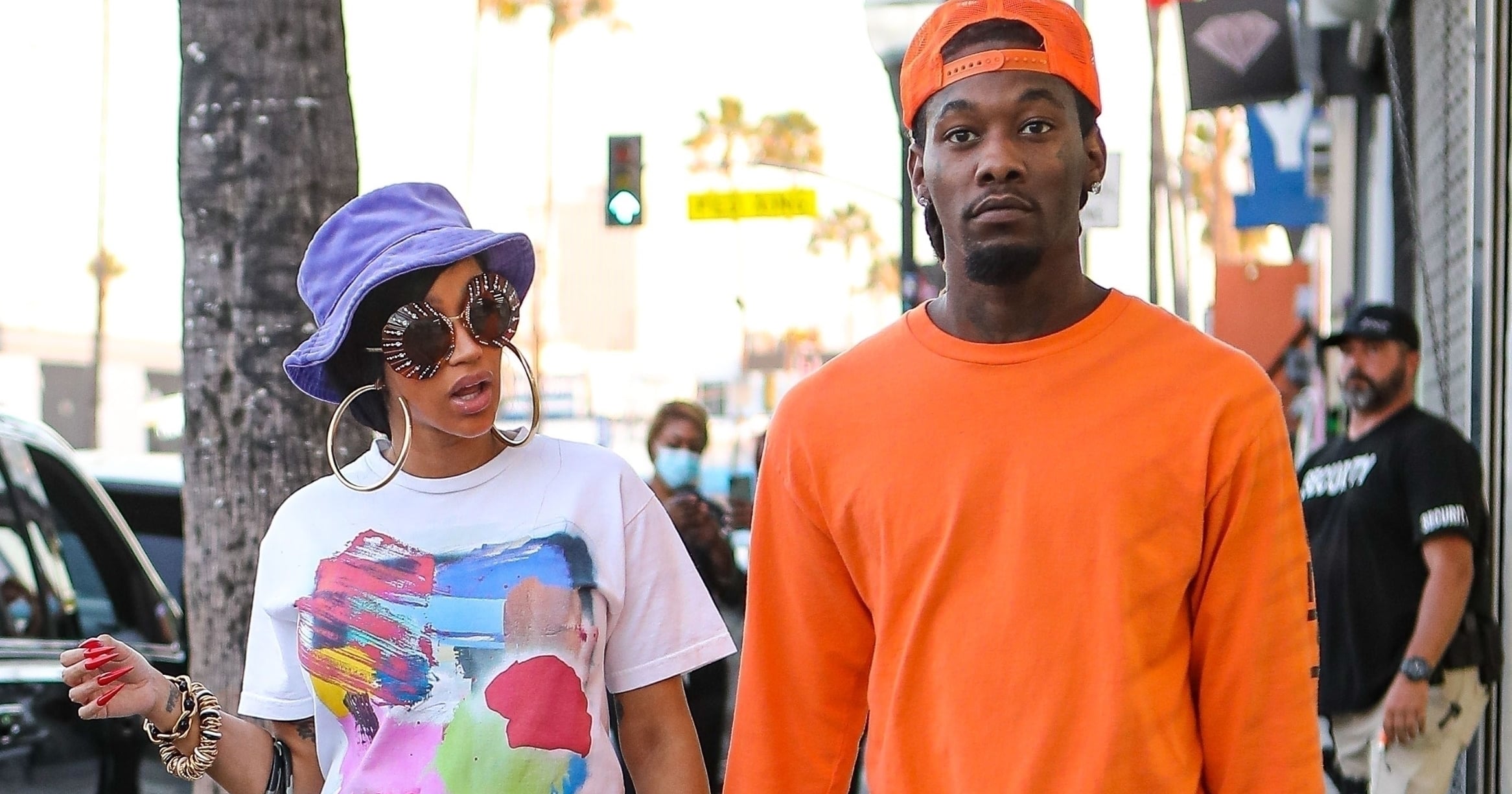 Cardi B and Offset Wear Matching Camo Shorts and Birkin Bags