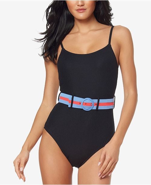 Jessica Simpson Ribbed Belted One-Piece Swimsuit