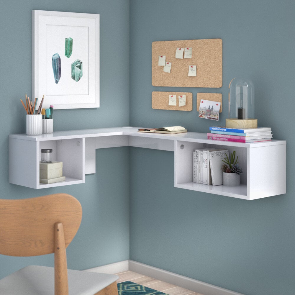 Chaves L Shape Floating desk with Hutch 12 Floating Desks So