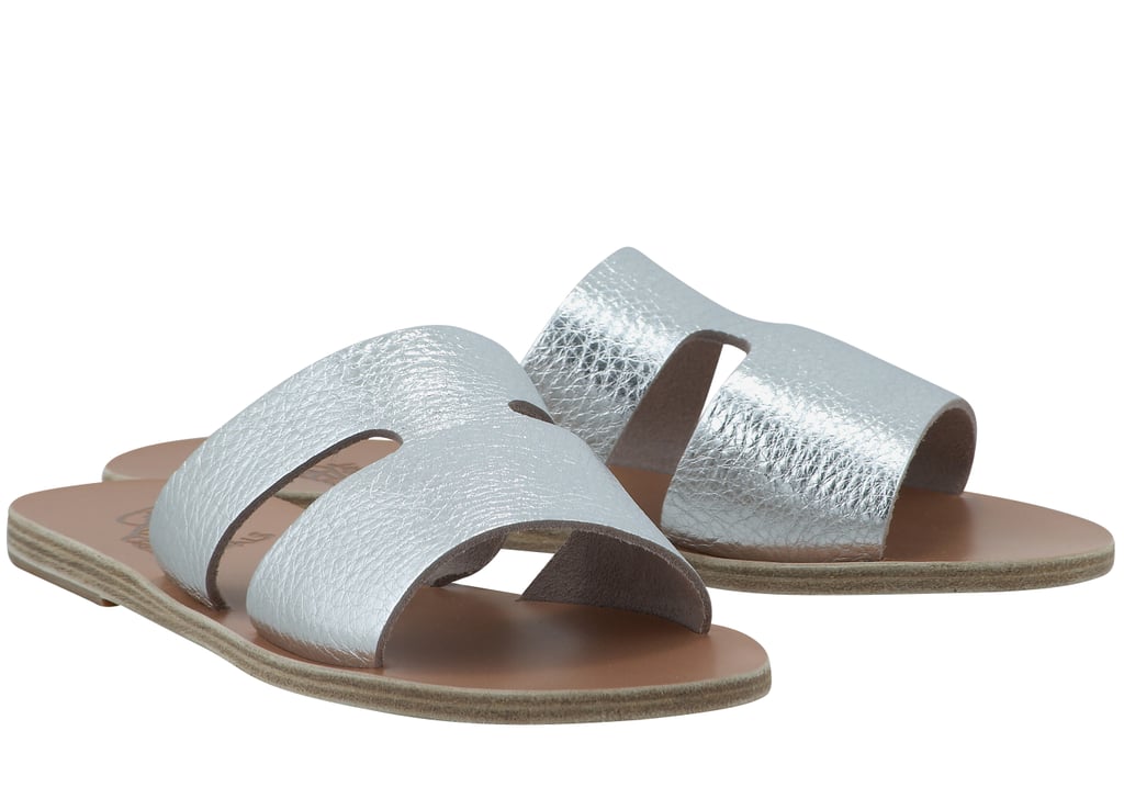 Ancient Greek Sandals Apteros Metallic Leather Slides