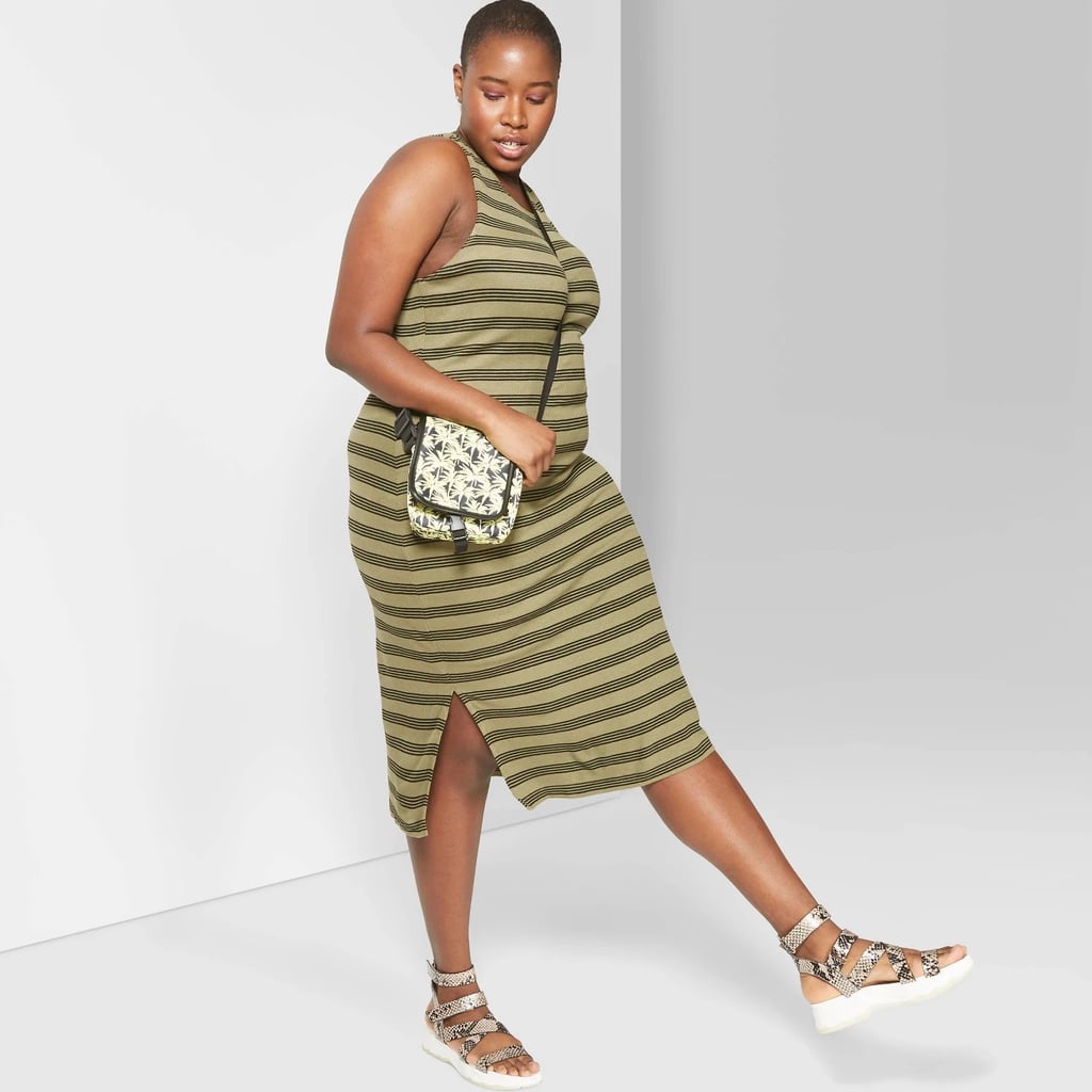 Women's Plus Size Striped Sleeveless Round Neck Knit Tank Midi Dress